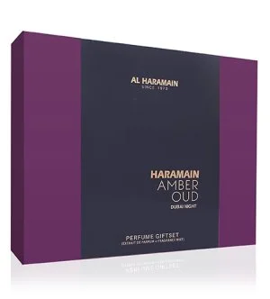 Al Haramain Amber Oud Dubai Night ajándékszett uniszex parfümkivonat 75 ml + parfümkivonat 30 ml + testpermet