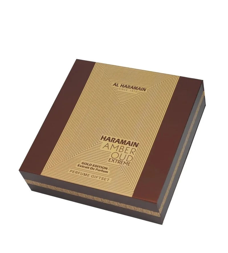 Amber Oud Extreme Gold Edition ajándékszett uniszex parfümkivonat 75 ml + parfümkivonat 30 ml + dezodorspray 200 ml