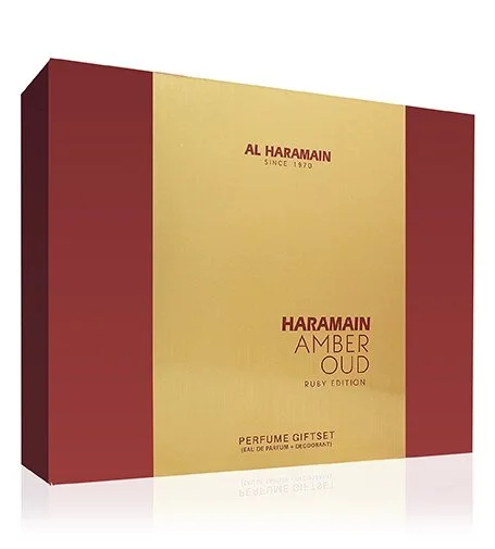 Amber Oud Ruby Edition ajándékszett uniszex parfümös víz 75 ml + parfümös víz 30 ml + deospray 200 ml