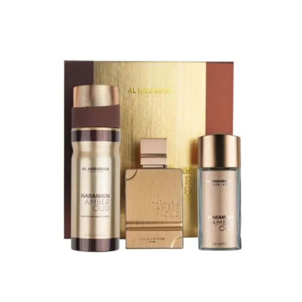 Amber Oud Gold Edition ajándékszett 75 ml + parfümvíz 30 ml + parfümös testpermet uniszex 75 ml parfemovana voda 30 ml telova mlha parfemovana voda 200 ml unisex