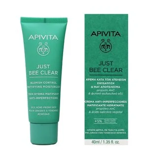 Apivita Just Bee Clear Blemish Control Mattifying Moisturizer hidratáló arckrém niacinamiddal