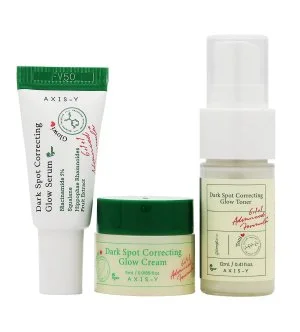 Axis-y The Mini Glow Trio ajándék szett tonizáló permet 12 ml + ragyogásfokozó szérum 5 ml + korrekciós gélkrém