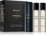 Bleu de Chanel utántölthető utazó spray 20 ml + 2 x parfüm utántöltő férfiaknak
