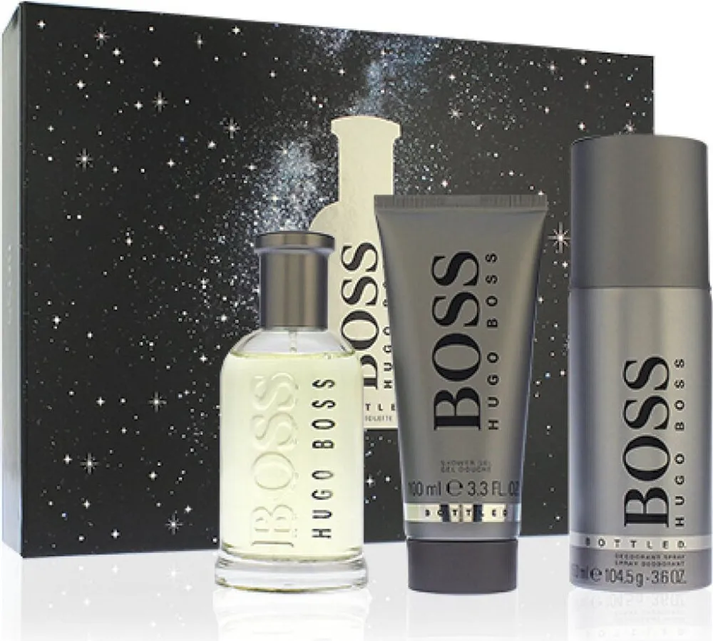 Boss Bottled ajándékszett eau de toilette 100 ml + tusfürdő 100 ml + dezodor férfiaknak