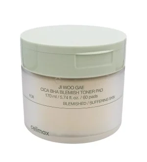 Celimax Ji Woo Gae Cica BHA Blemish Toner Pad nyugtató, hámlasztó párnácskák BHA-val, LHA-val és PHA-val 60 db