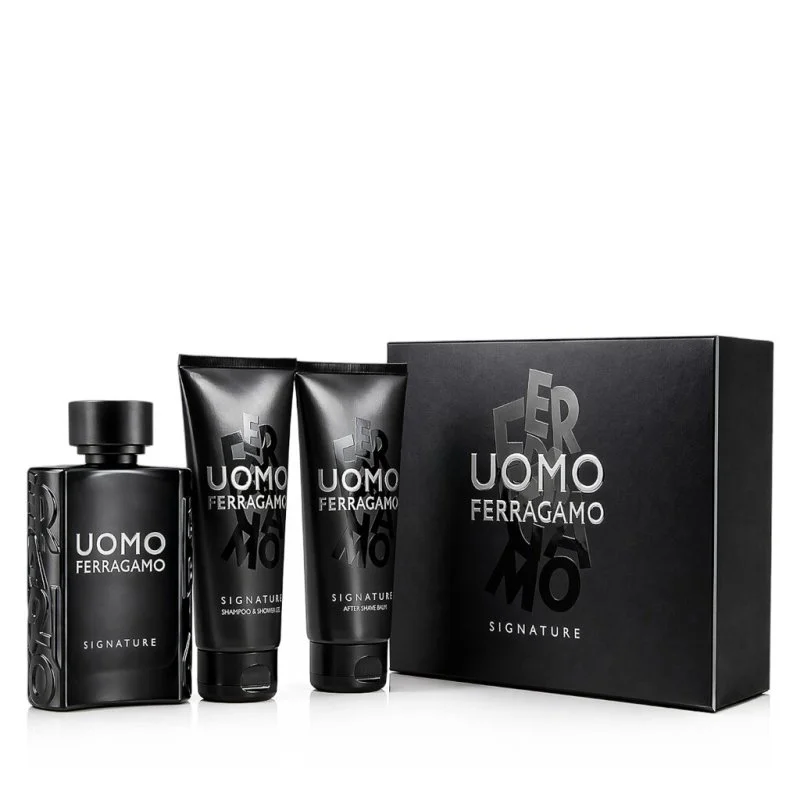 Uomo Signature Eau de Parfum férfiaknak 100 ml + borotválkozás utáni balzsam 100 ml + férfi sampon és tusfürdő
