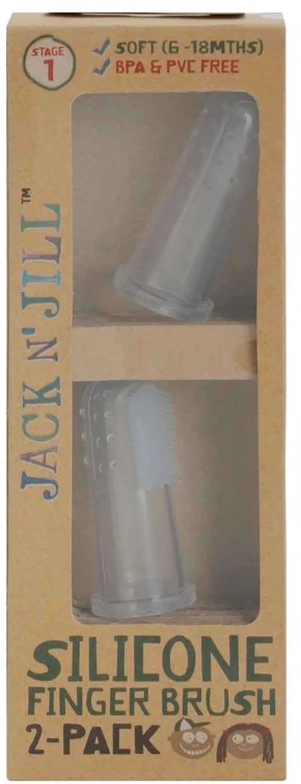 Jack n Jill Szilikon fogkefe ujjfogkefe babáknak (2db) tok - 6-12 hónapos korú gyermekek számára