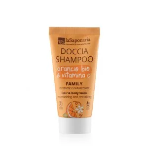 laSaponaria 2 az 1-ben tusfürdő és sampon BIO naranccsal és C-vitaminnal az egész család számára 30 ml - édes és élénkítő illattal