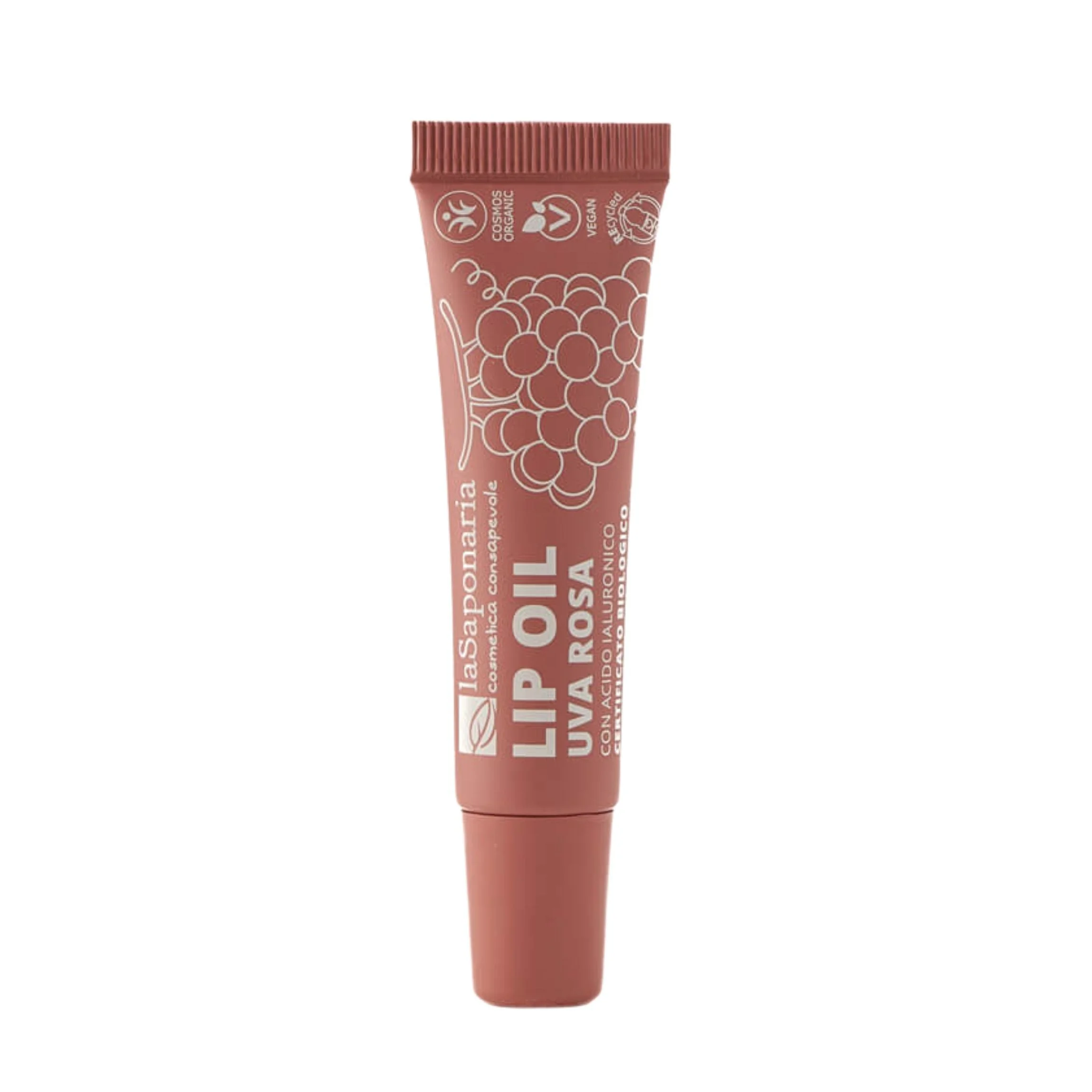 laSaponaria BIO tápláló ajakolaj rózsaszín szőlővel - Rosy Nude (12 ml) - fényes és mélyen táplált ajkakért