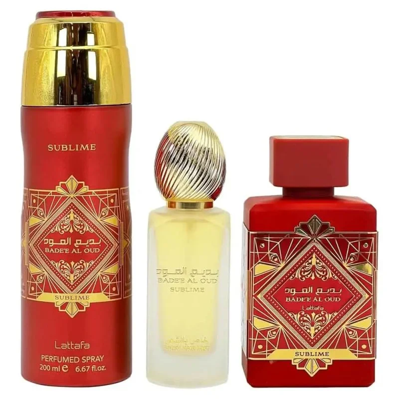 Badee Al Oud Sublime ajándékszett - 100 ml + 200 ml parfümös spray + hajpermet parfümvíz 50 ml