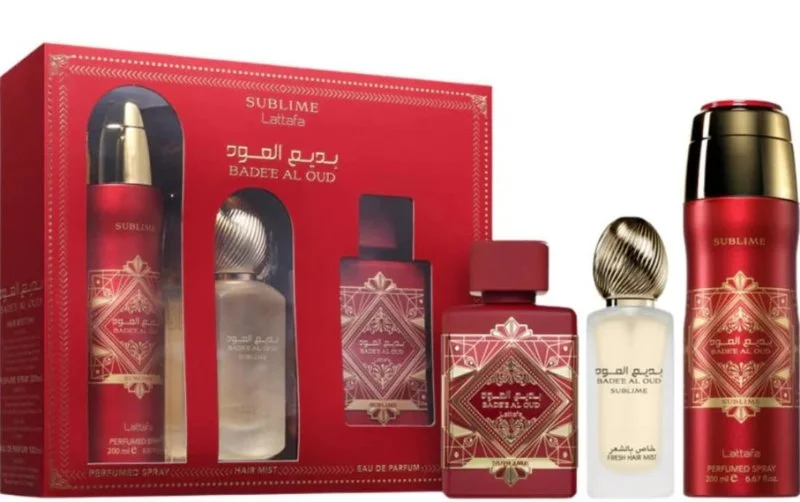 Badee Al Oud Sublime ajándékszett - 100 ml + 200 ml parfümös spray + hajpermet parfümvíz 50 ml