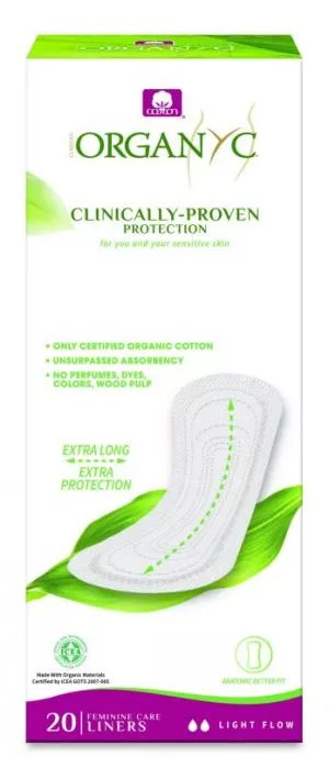 Organyc Maxi Slip betét (20 db) - 100% bio-pamut, hosszabbított, 2 csepp
