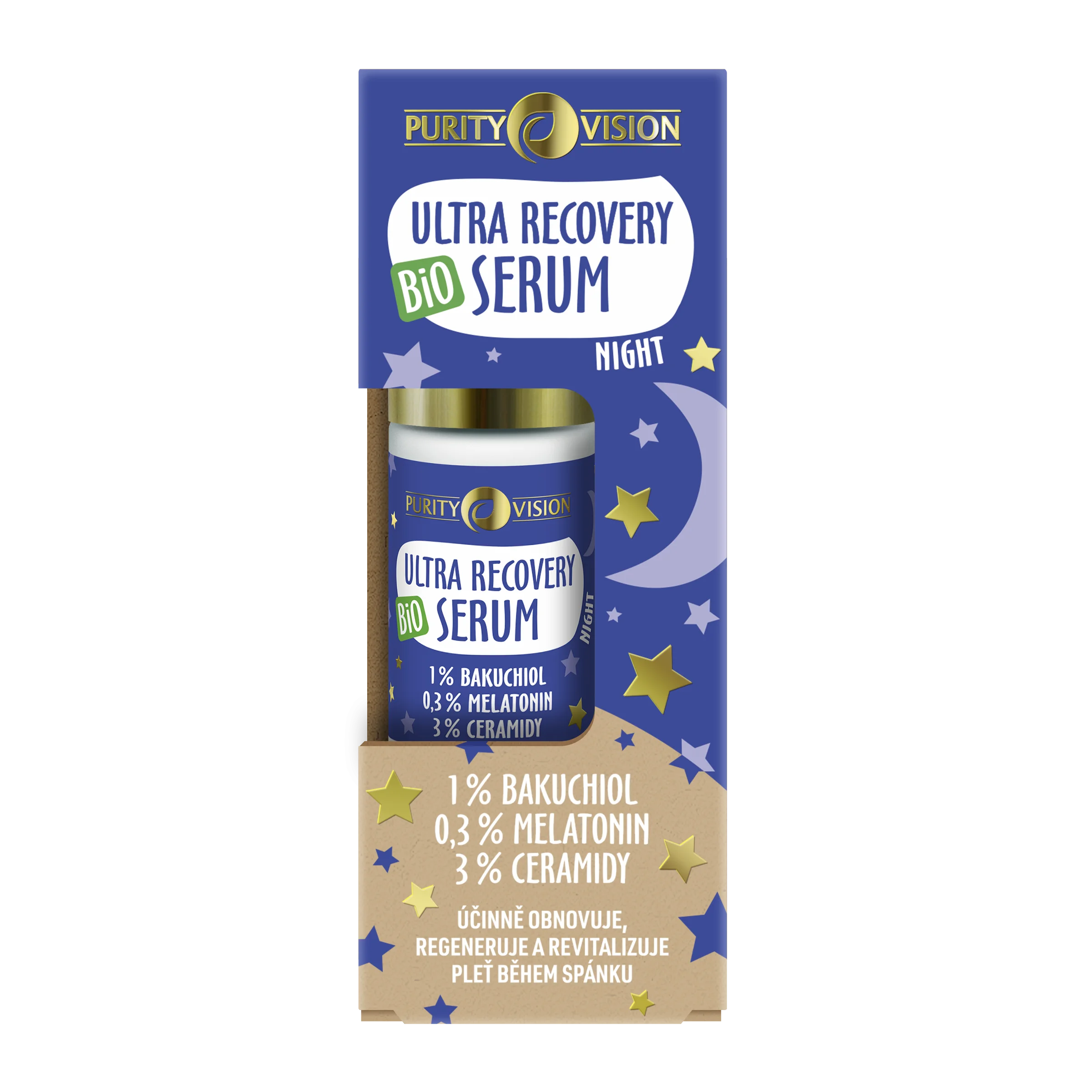 Purity Vision Ultra Recovery Night éjszakai arcszérum (30 ml) – bakuchiollal, melatoninnal és ceramidokkal
