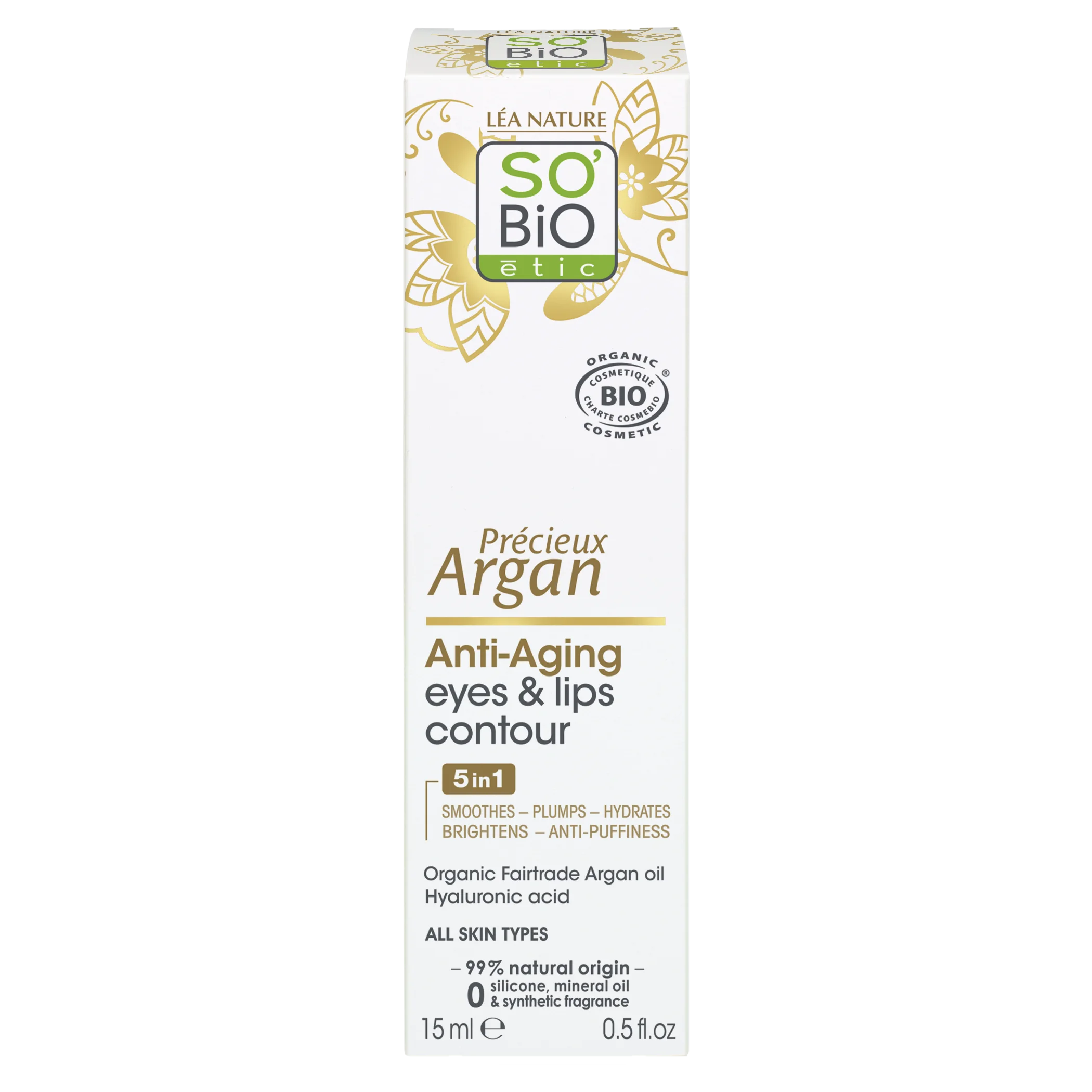 SO’BiO étic Anti-Age Precieux Argan BIO szem- és ajakkontúrkrém (15 ml) - ideális érett bőrre