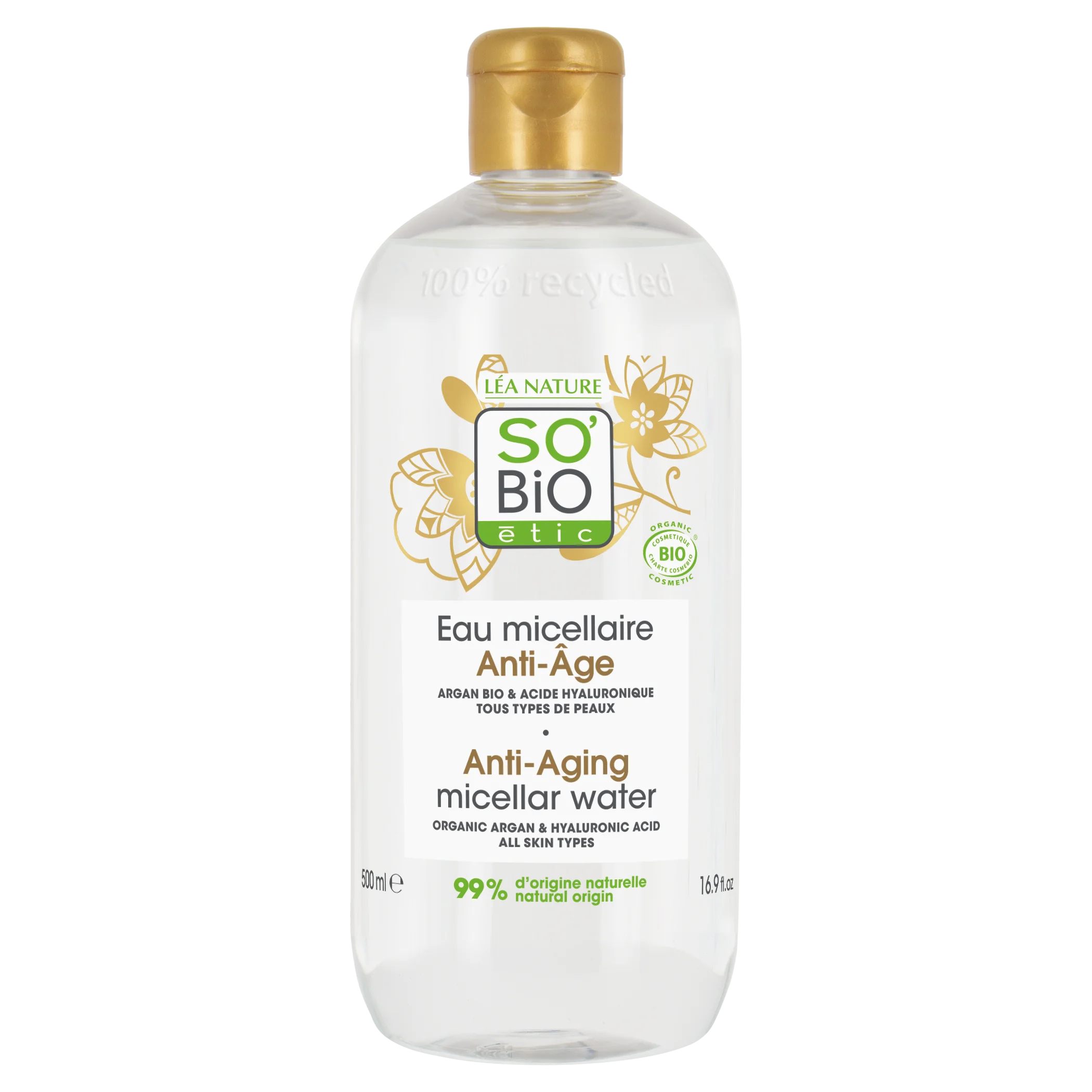 SO’BiO étic Anti-Age Precieux Argan BIO anti-age micellás víz hialuronsavval (500 ml) - hialuronsavval