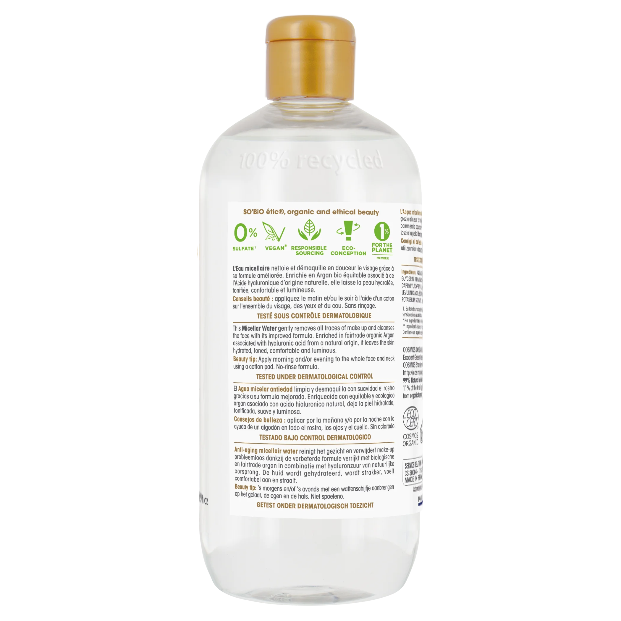 SO’BiO étic Anti-Age Precieux Argan BIO anti-age micellás víz hialuronsavval (500 ml) - hialuronsavval