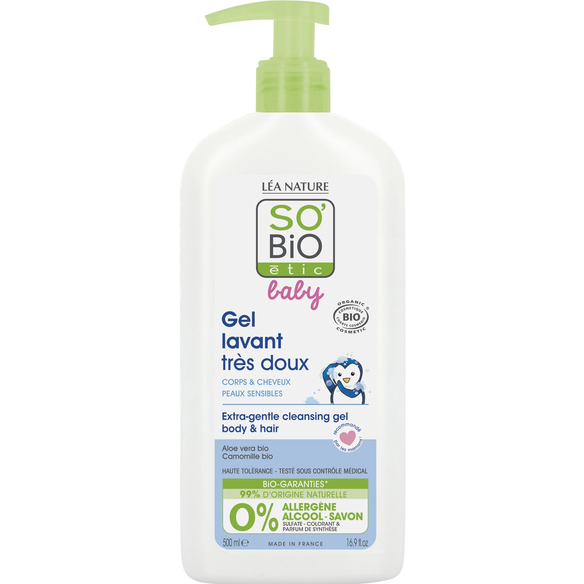 SO’BiO étic BABY Mosakodógél gyermekeknek – extra gyengéd testre és hajra BIO (500 ml) – nem csípi a szemet