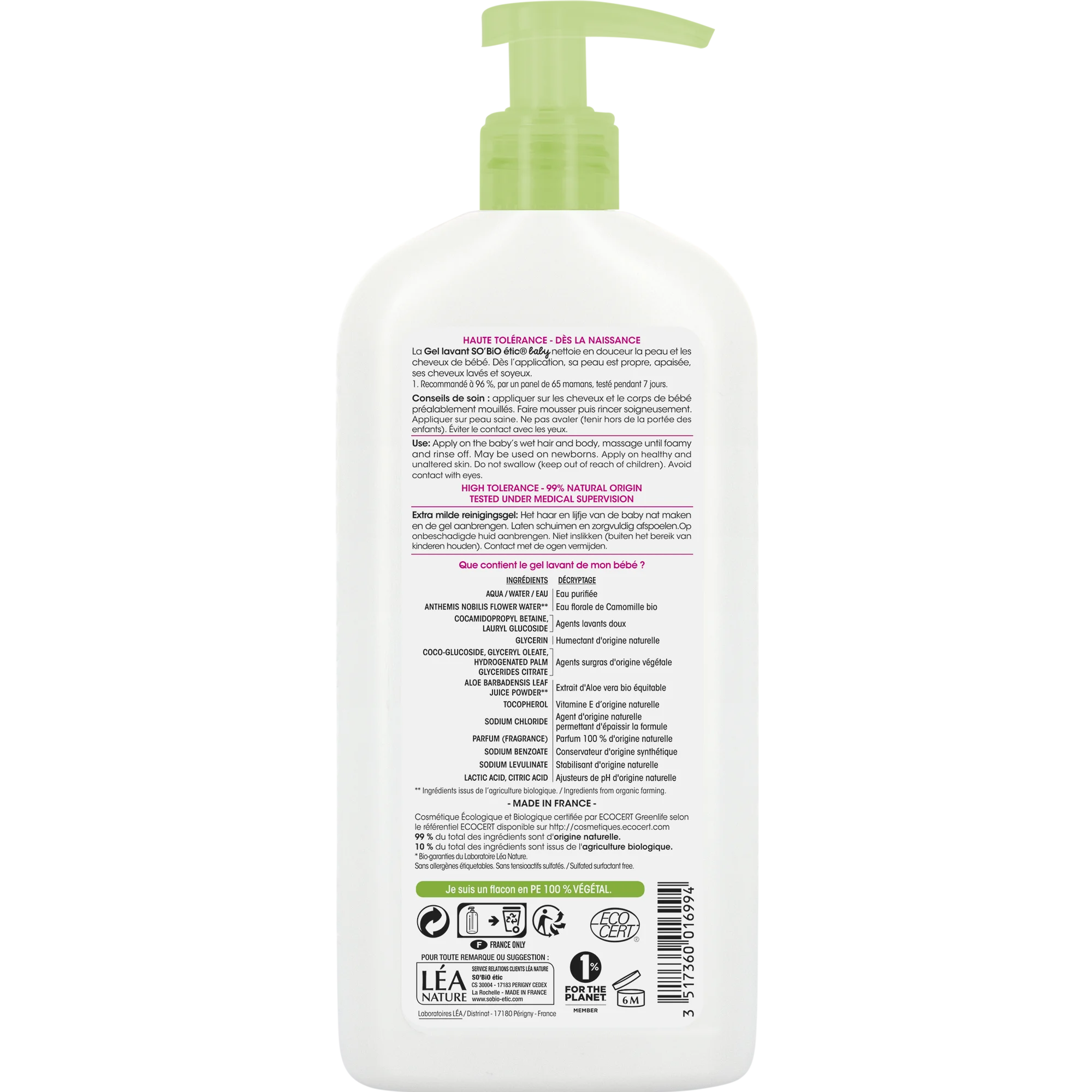 SO’BiO étic BABY Mosakodógél gyermekeknek – extra gyengéd testre és hajra BIO (500 ml) – nem csípi a szemet
