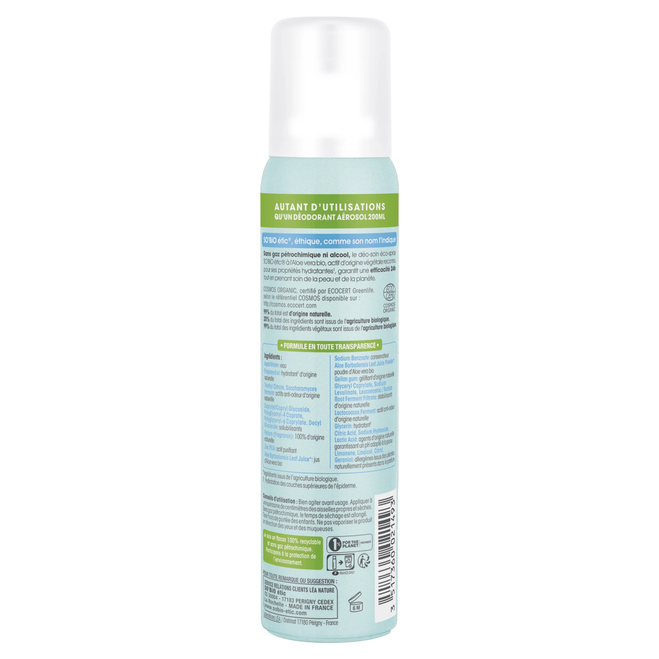SO’BiO étic Természetes dezodor ECO SPRAY 24h - Aloe vera BIO (100 ml) - akár 24 órán át hatékony