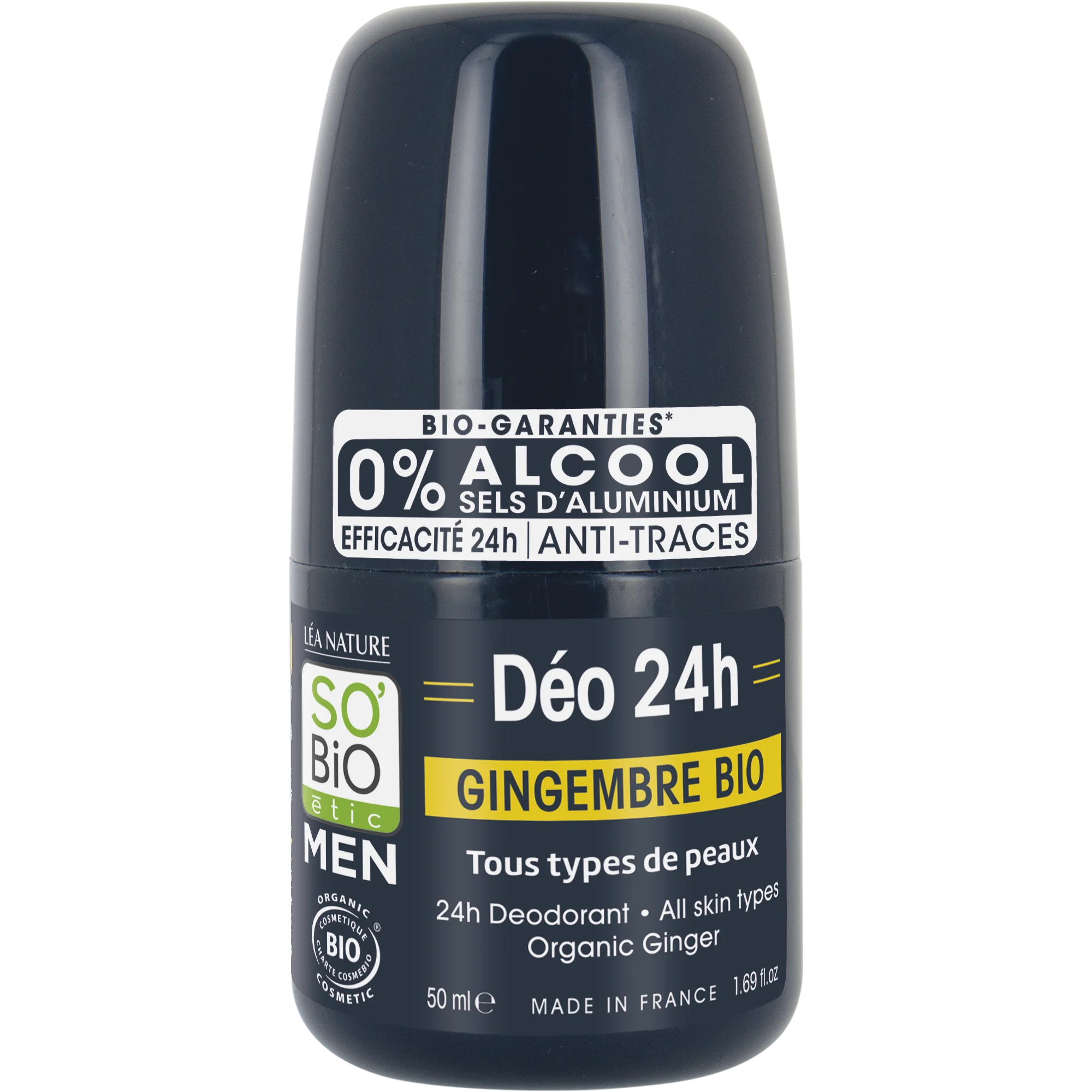 SO’BiO étic 24 órás MEN golyós dezodor - BIO gyömbér (50 ml) - akár 24 órán át hatékony