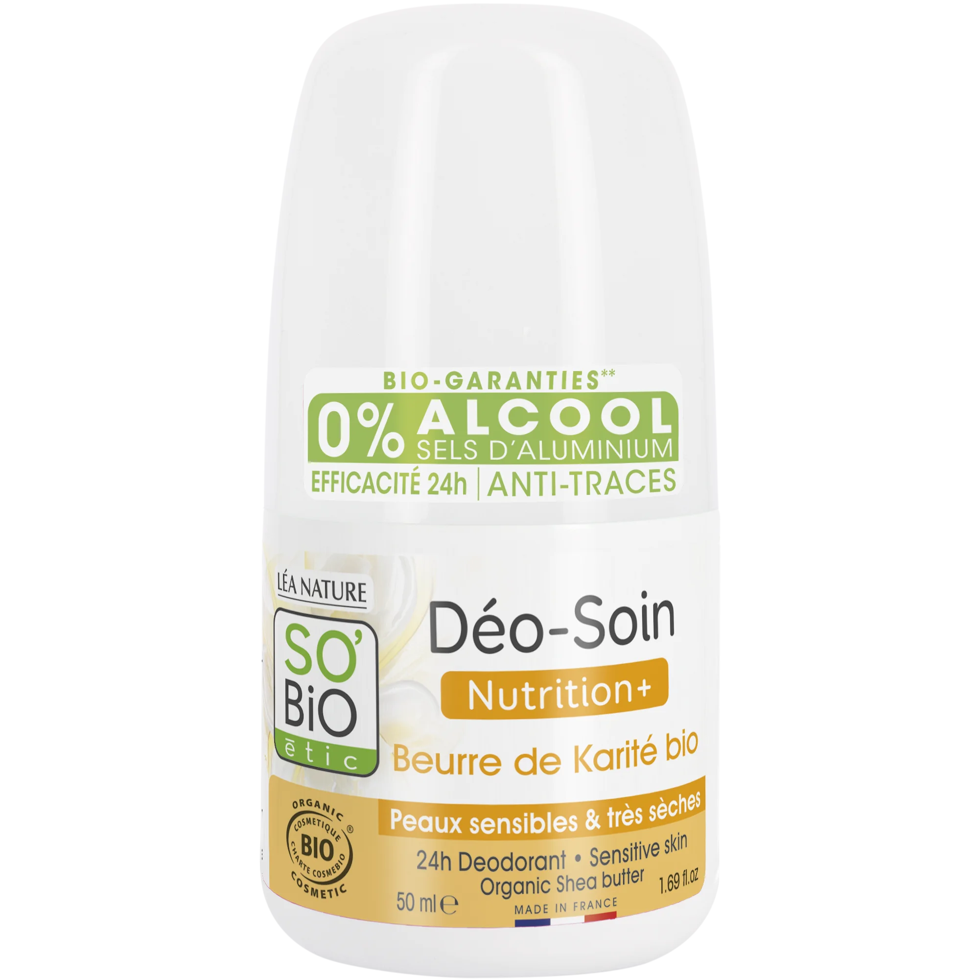 SO’BiO étic Roll-on dezodor 24h Nutrition+ BIO sheavajjal (50 ml) - akár 24 órán át hatékony