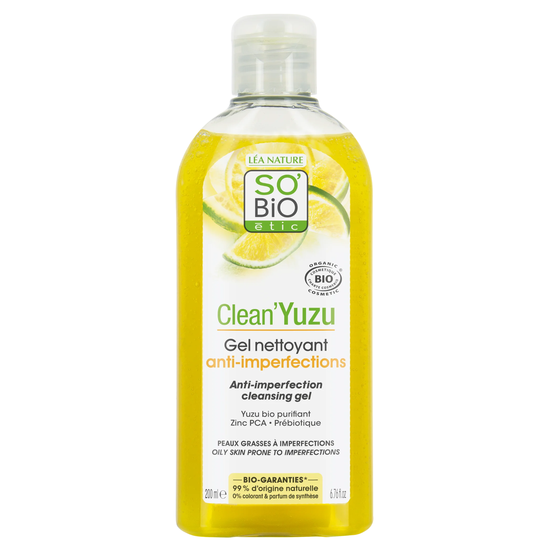 SO’BiO étic Tisztító gél bőrhibák ellen - Clean Yuzu BIO (200 ml) - ideális zsíros bőrre