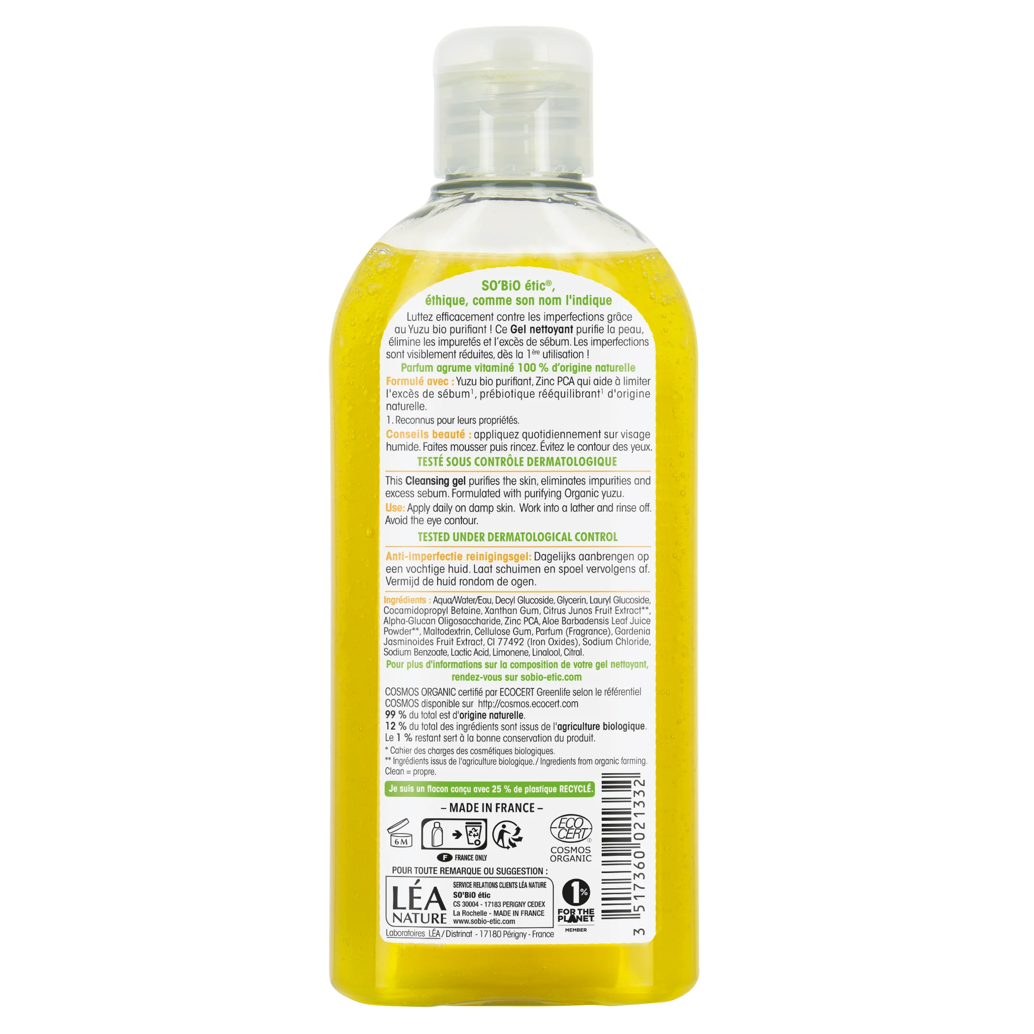 SO’BiO étic Tisztító gél bőrhibák ellen - Clean Yuzu BIO (200 ml) - ideális zsíros bőrre
