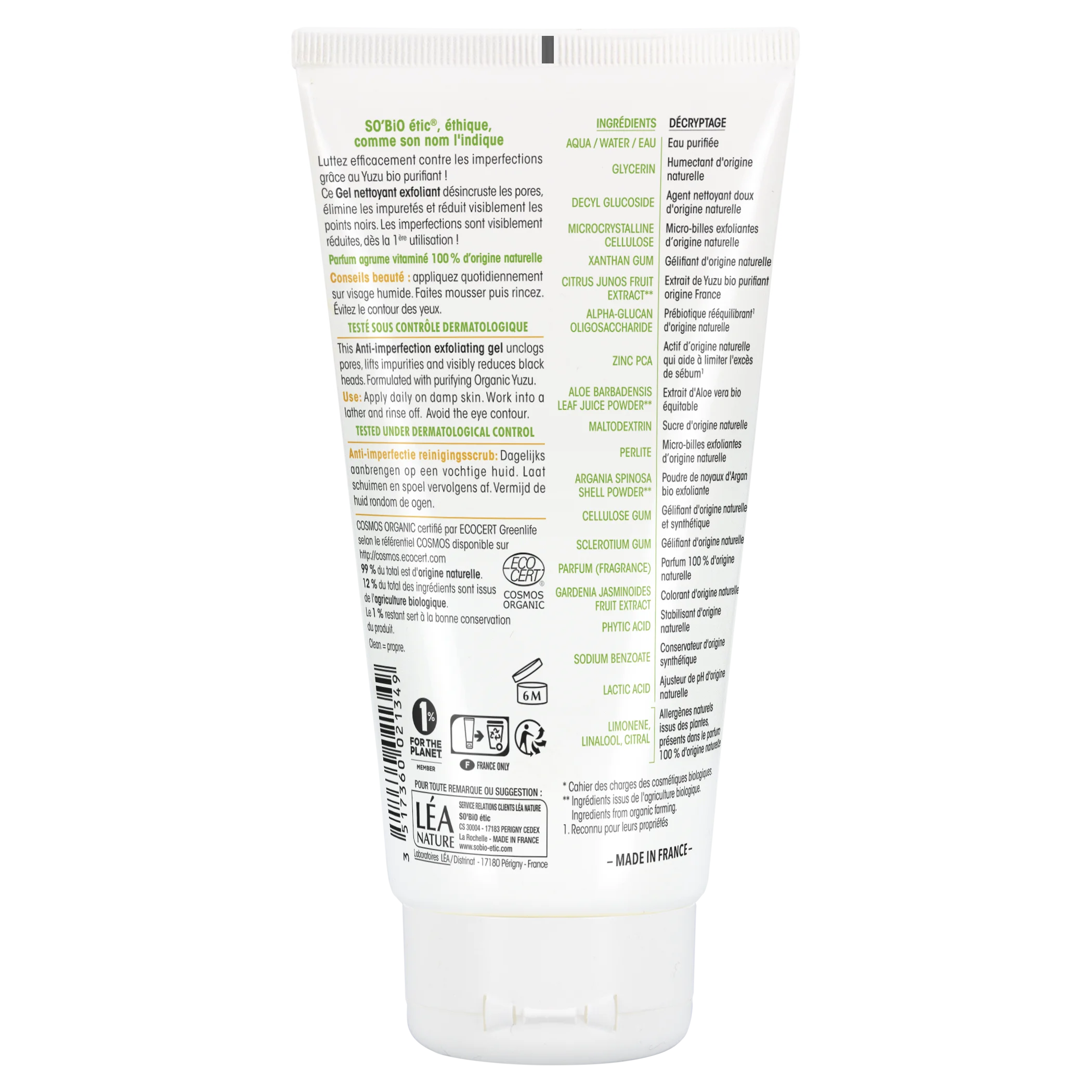 SO’BiO étic Exfoliáló arcgél - Clean Yuzu BIO (150 ml) - ideális zsíros bőrre