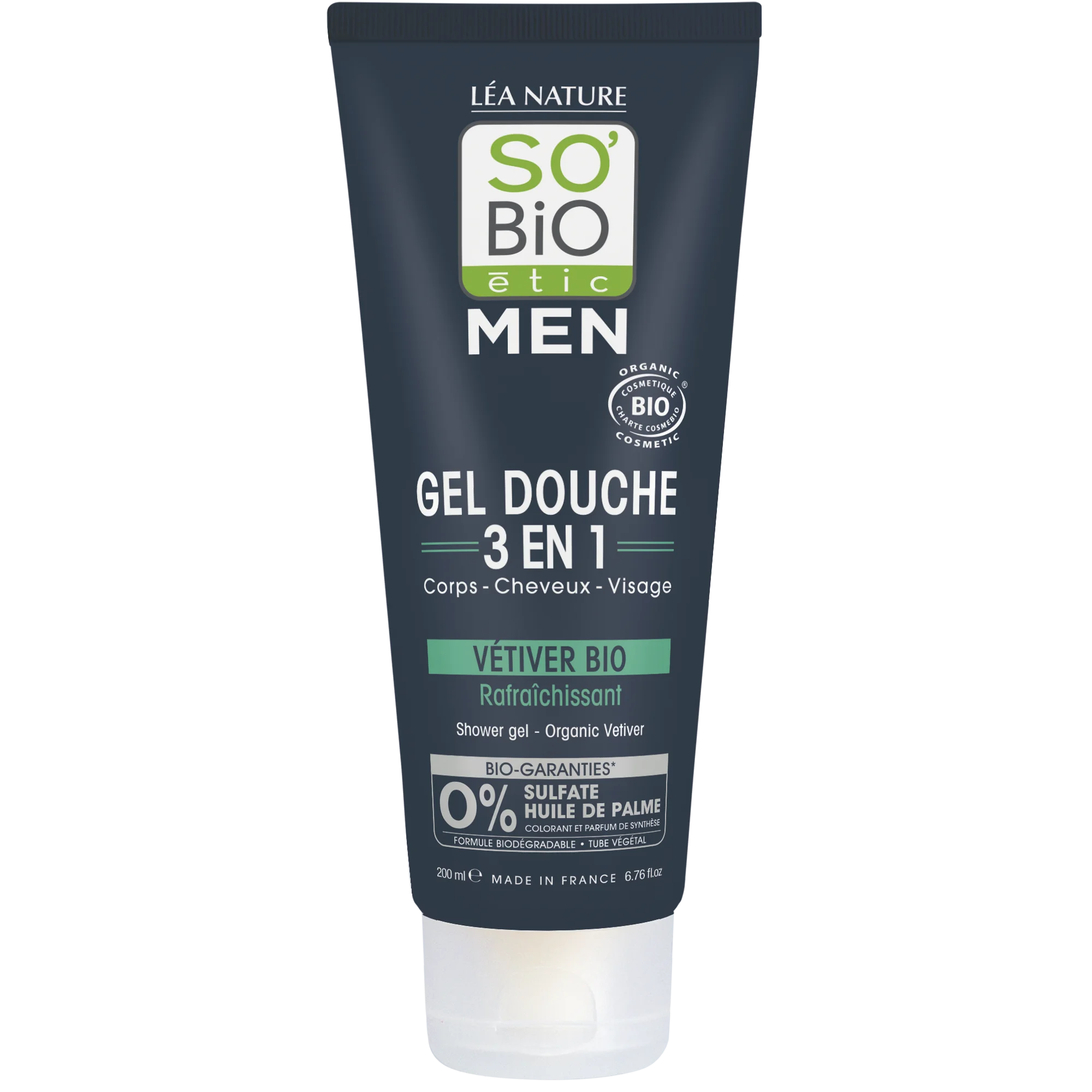 SO’BiO étic MEN 3 az 1-ben frissítő BIO vetiver tusfürdő (200 ml) - testre, arcra és hajra
