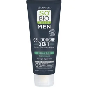 SO’BiO étic MEN 3 az 1-ben frissítő BIO vetiver tusfürdő (200 ml) - testre, arcra és hajra