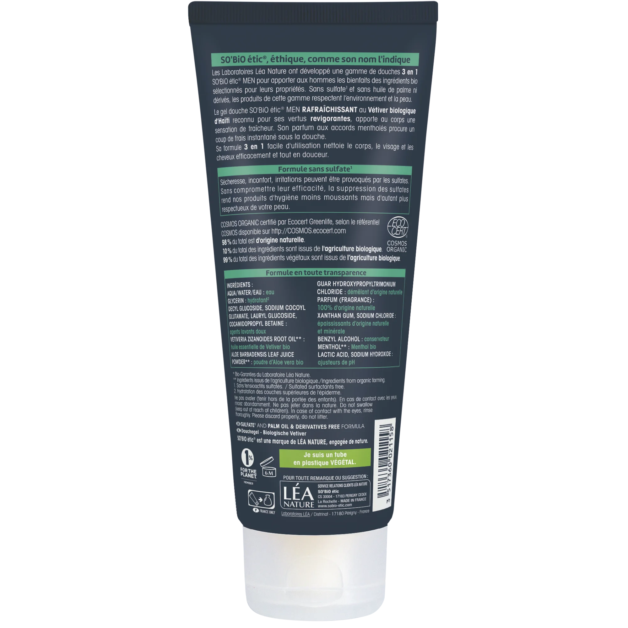 SO’BiO étic MEN 3 az 1-ben frissítő BIO vetiver tusfürdő (200 ml) - testre, arcra és hajra