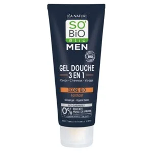 SO’BiO étic MEN 3 az 1-ben élénkítő BIO cédrus tusfürdő gél (200 ml) - testre, arcra és hajra
