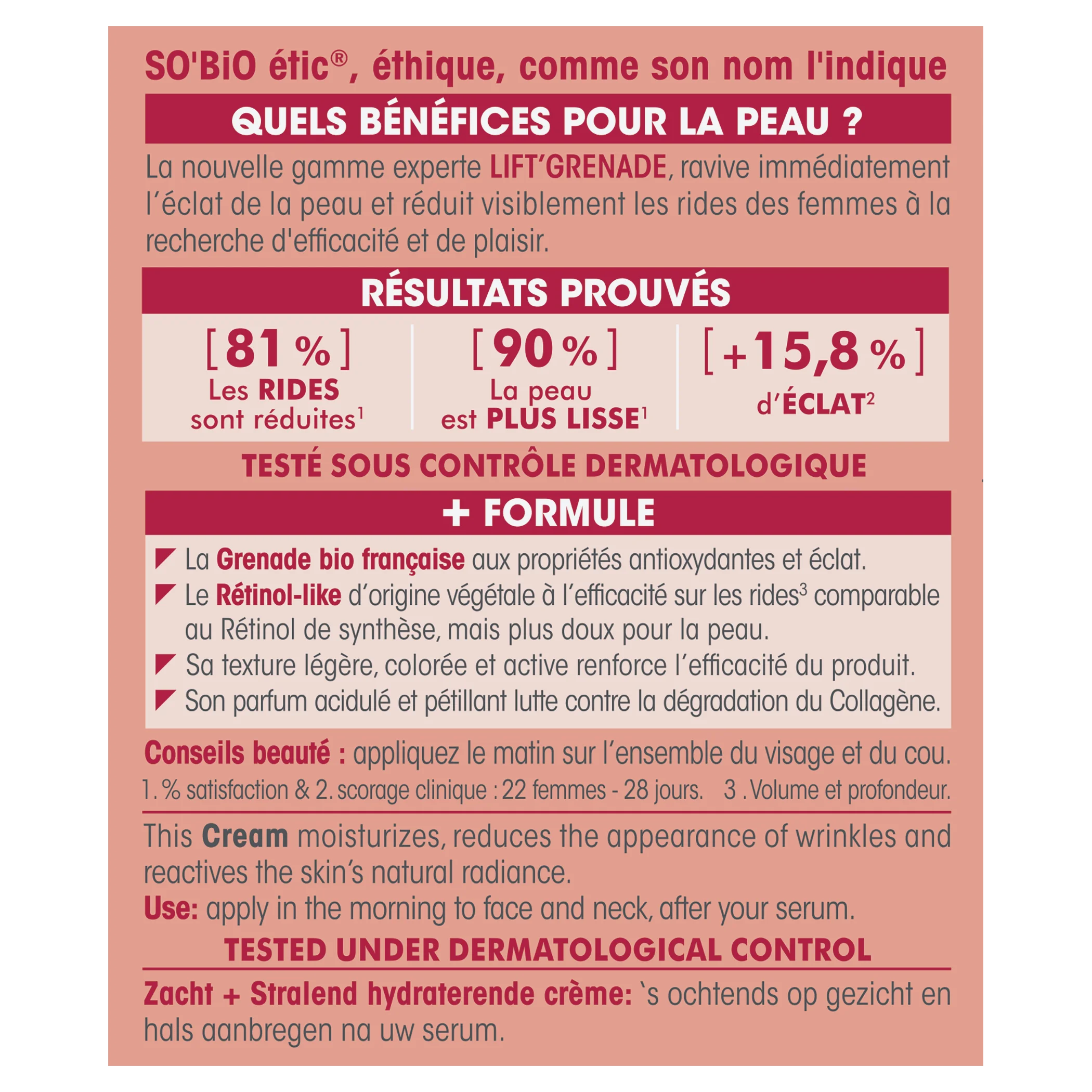 SO’BiO étic Lift'Grenade BIO ragyogást fokozó nappali ránctalanító krém (50 ml) - gránátalmával