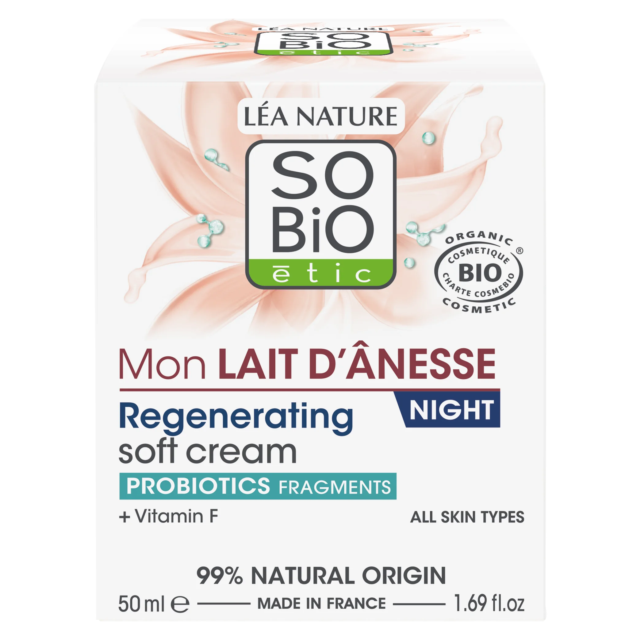SO’BiO étic BIO éjszakai regeneráló krém szamártejjel (50 ml) - habosított textúra