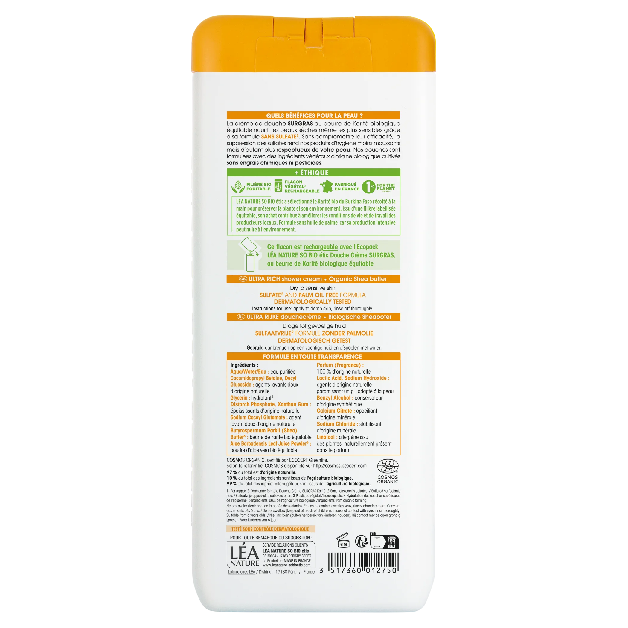 SO’BiO étic SURGRAS BIO sheavajas tusolókrém (650 ml) – ideális száraz és érzékeny bőrre