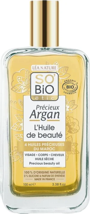 SO’BiO étic Précieux Argan BIO tápláló olaj testre, arcra és hajra (100 ml) – a fiatalság és szépség elixírje