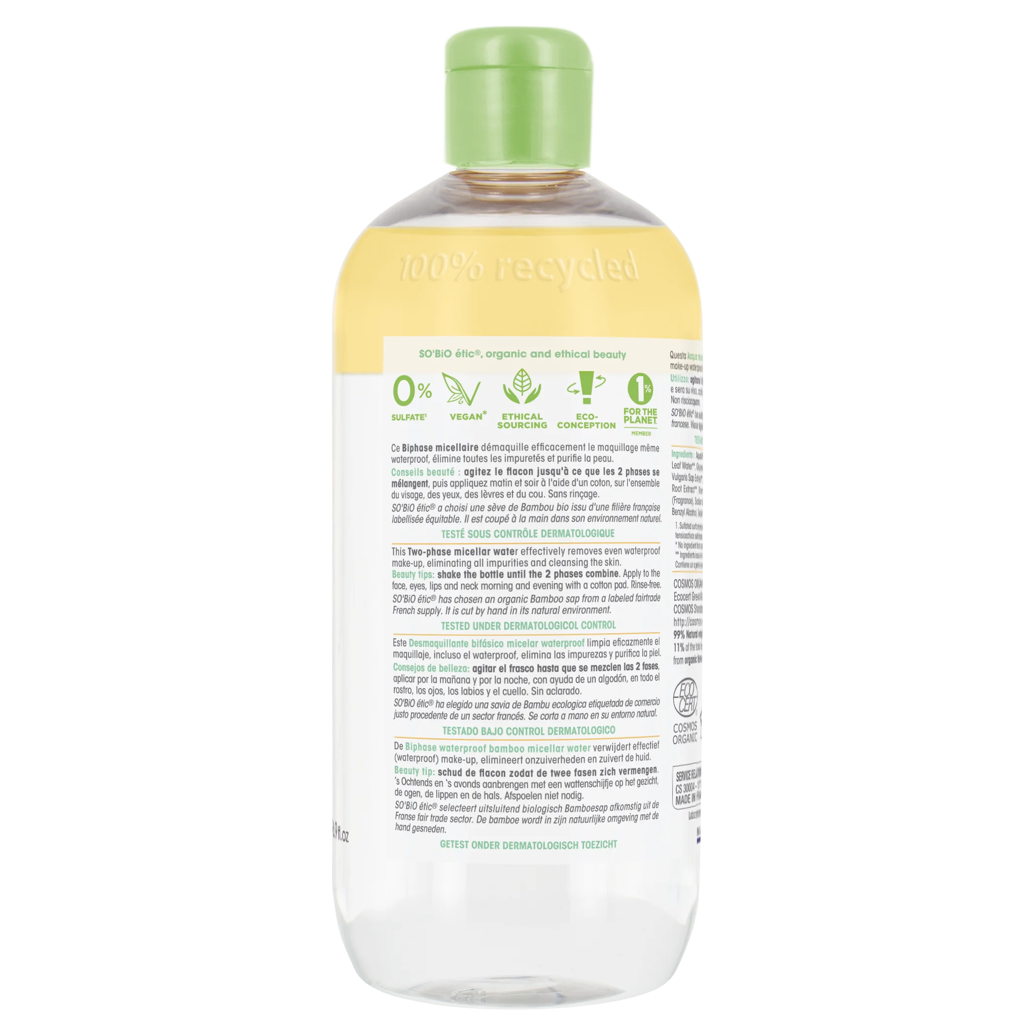 SO’BiO étic Kétfázisú micellás víz - Pur BAMBOO BIO (500 ml) - bio bambusszal és moringával