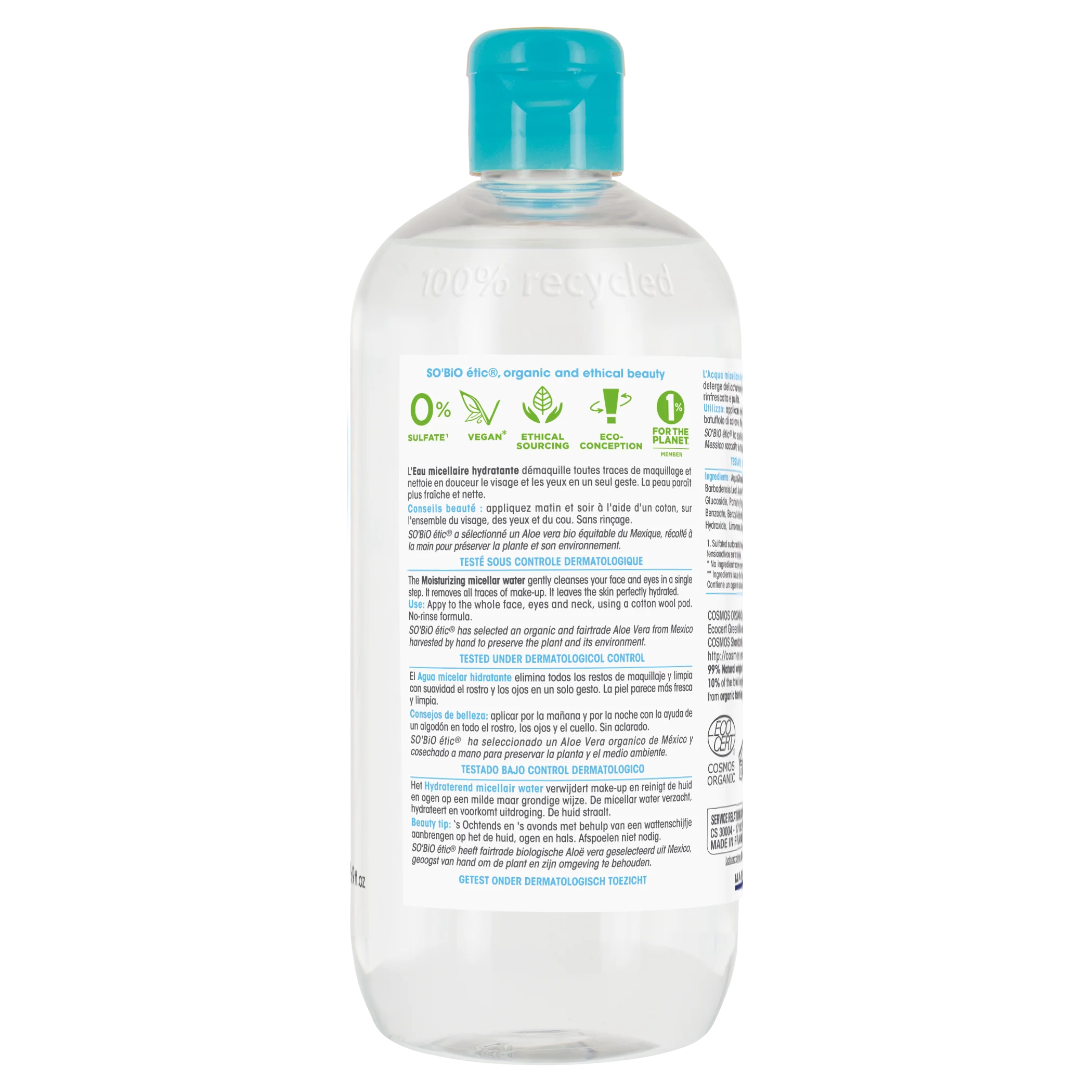 SO’BiO étic Hidratáló micellás víz BIO Aloe verával (500 ml) - búzavirágvízzel gazdagítva