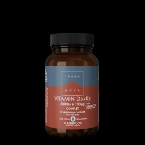Terranova Health D3-vitamin 2000 NE & K2-vitamin 100 µg Komplex (50 kapszula) - D3-vitamin zuzmóból és K2-vitamin csicseriborsóból