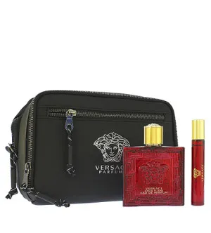 Versace Eros Flame ajándékszett férfiaknak parfümös víz 100 ml + parfümös víz 10 ml + kozmetikai táska