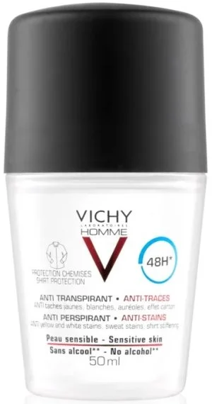 Vichy Homme 48 órás izzadásgátló a fehér és sárga foltok ellen férfiaknak