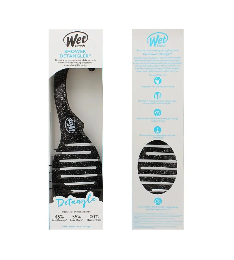 Shower Detangler hajkefe csillámos fekete