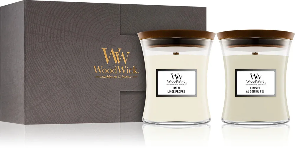 Fireside, Linen dárková sada pro muže WoodWick Fireside, Linen dárková sada