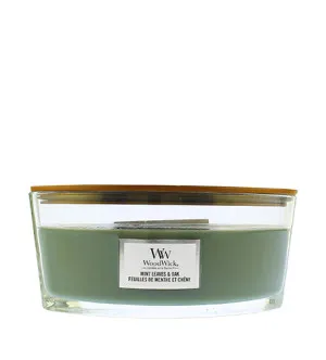WoodWick WoodWick Mint Leaves & Oak vonná svíčka s dřevěným knotem pro muže