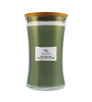 WoodWick Mint Leaves & Oak vonná svíčka s dřevěným knotem pro muže