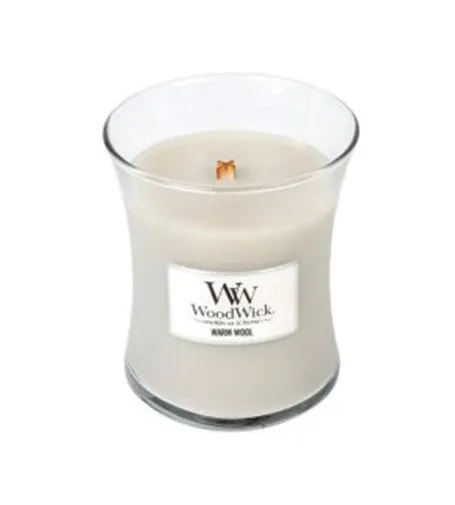 WoodWick Warm Wool illatos gyertya fa kanóccal 275 g