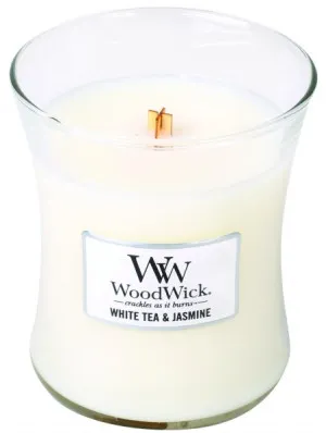 WoodWick WoodWick White Tea & Jasmine vonná svíčka s dřevěným knotem pro ženy