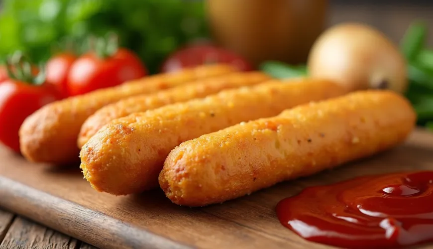 A corndog divatos étel az otthoni asztalon ünnepségekhez és piknikekhez.