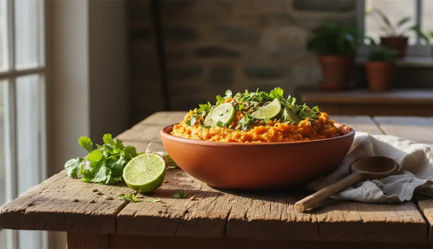 Egyszerű recept lime-os és korianderes édesburgonya-pürével