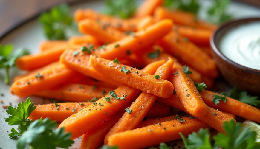 A sárgarépa hasábok helyettesíthetik a burgonyát, mivel könnyebbek, illatosak és szépen fűszerezhető